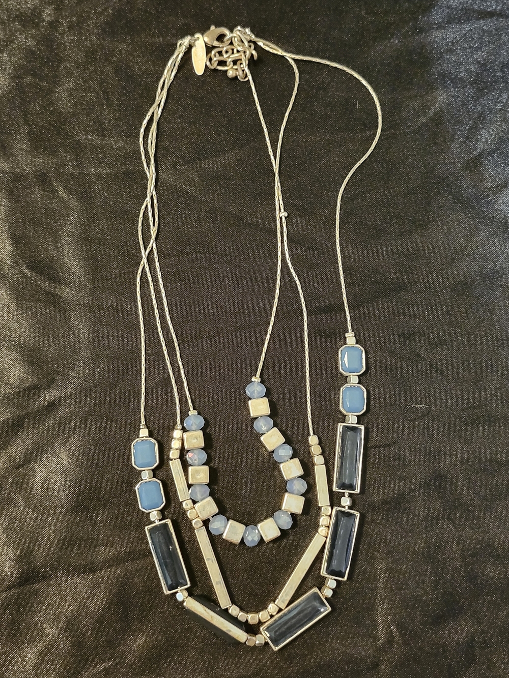 Multi-Strand Blue Bead-Bar /Metal Bubble/Blingy Bar Necklace LOT- Women Jewelry
